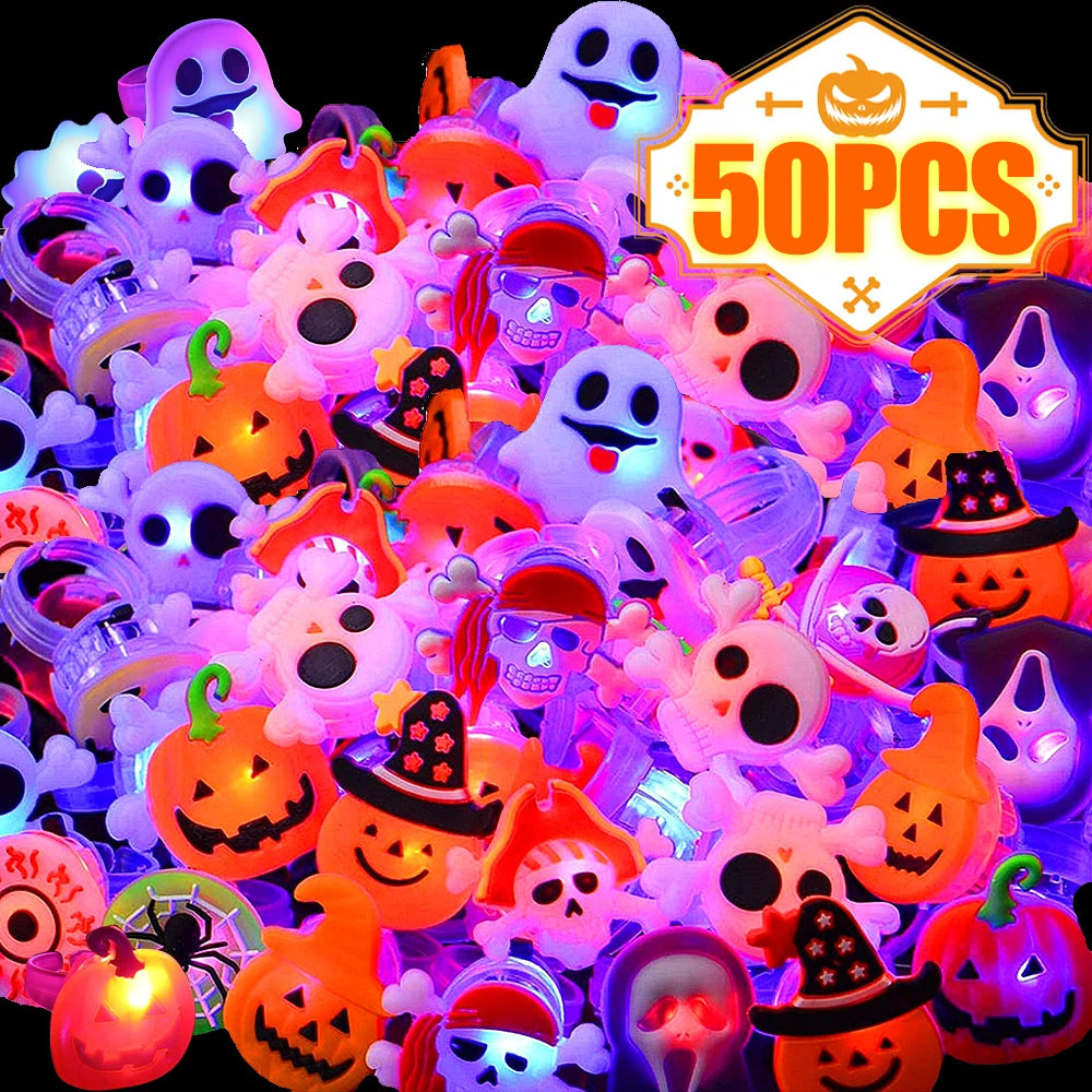 Halloween Luminous Rings Creative Cute Pumpkin Ghost Eye Ghost Pirate Spider Web Children Toys Halloween Flash Finger Rings