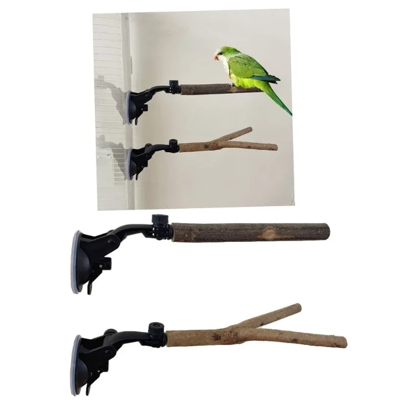 new Parrot Perch Birdcage Accessories Perches Stand Wood Perch Suction Cup Bird Toy