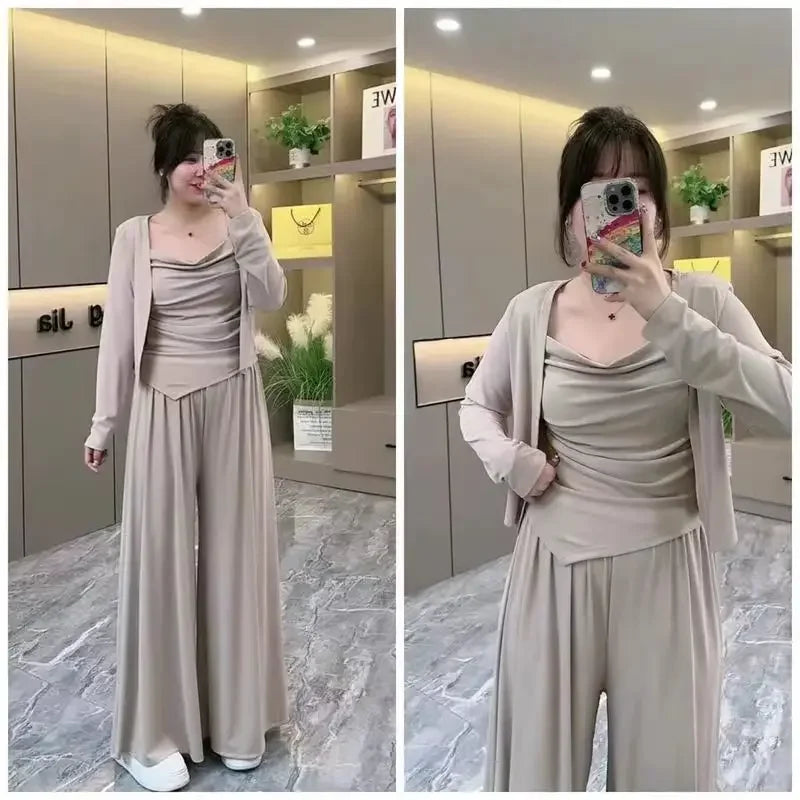 Plus Size New Fashionable Plus-size Slimming Tank Cardigan Casual Pants Set Simple Irregular Design Loose Fit Clothing For Women