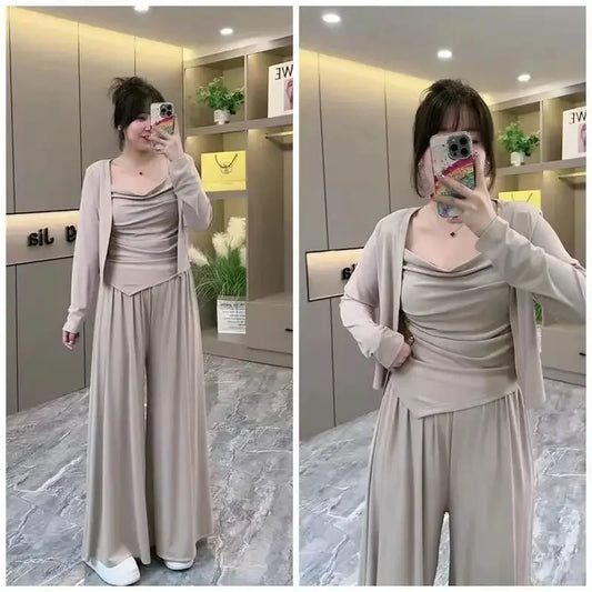 Plus Size New Fashionable Plus-size Slimming Tank Cardigan Casual Pants Set Simple Irregular Design Loose Fit Clothing For Women