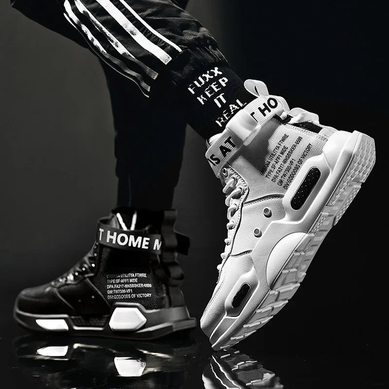 Men's High Top Leather Sneakers - Trendy & Comfortable