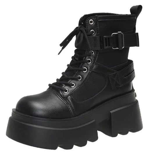 Women's High Platform Motorcycle Boots - 7CM Heels