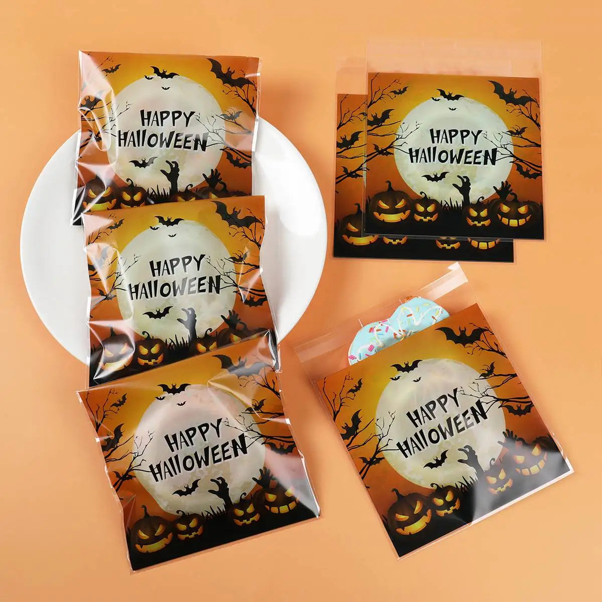 50PCS Halloween Candy Bags Halloween Party Decorations For Home 2024 Packaging Bag Pumpkin Party Ghost Halloween Decor Supplies