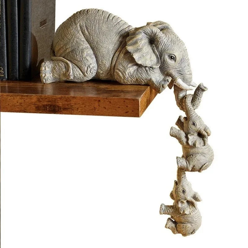 3pcs/set Cute Elephant Figurines Elephant Holding Baby Elephant Hanging Off The Edge of A Shelf or Table Resin Crafts