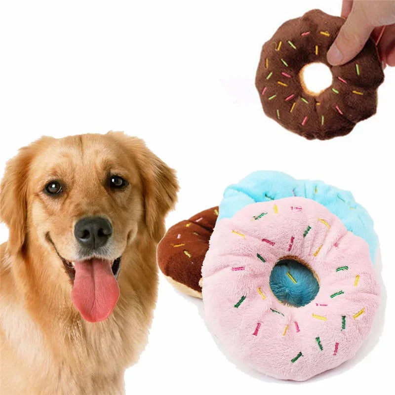 Soft Dog Donuts Plush Pet Dog Toys For Dogs Chew Toy Cute Puppy Squeaker Sound Toys Funny Puppy Small Medium Dog Interactive Toy