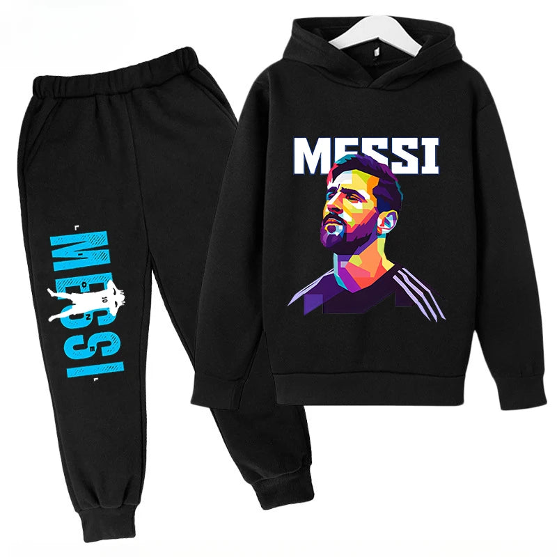 Children's Hoodie Set Plus Sweatshirt Pants Sports 2-piece Set for Boys and Girls Messi Printed Children's Clothing Baby Clothes