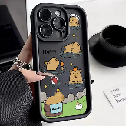 Playful Capybara Silicone Phone Case for iPhone 15-7