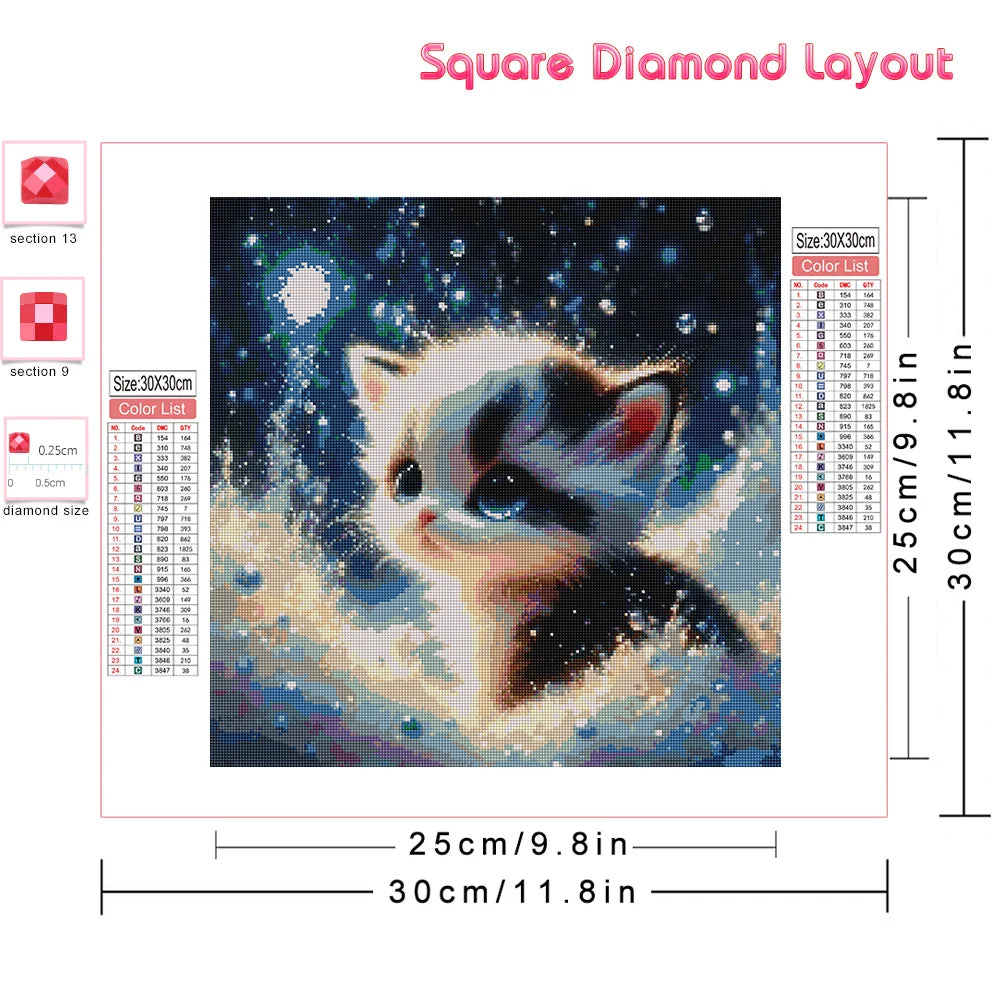 Huacan Diamond Painting Cat Art Set - Full Round/Square Drill