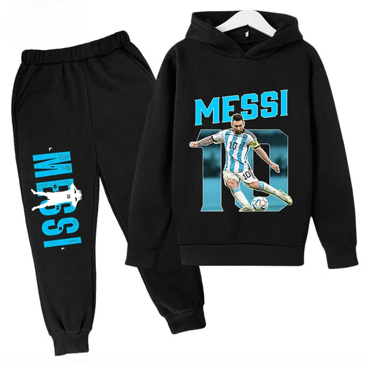 Children's Hoodie Set Plus Sweatshirt Pants Sports 2-piece Set for Boys and Girls Messi Printed Children's Clothing Baby Clothes