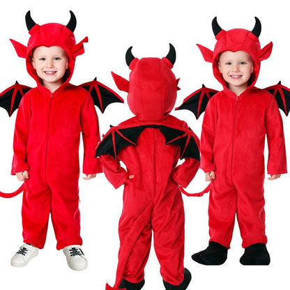 Kids Red Demon Devil Evil Bat Vampire Dress Halloween Cosplay Costumes Boys Girls Bull Ghost Party Role Playing Up jumpsuit