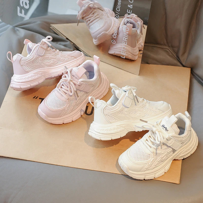 Playful Pink Beige Girls School Sneakers