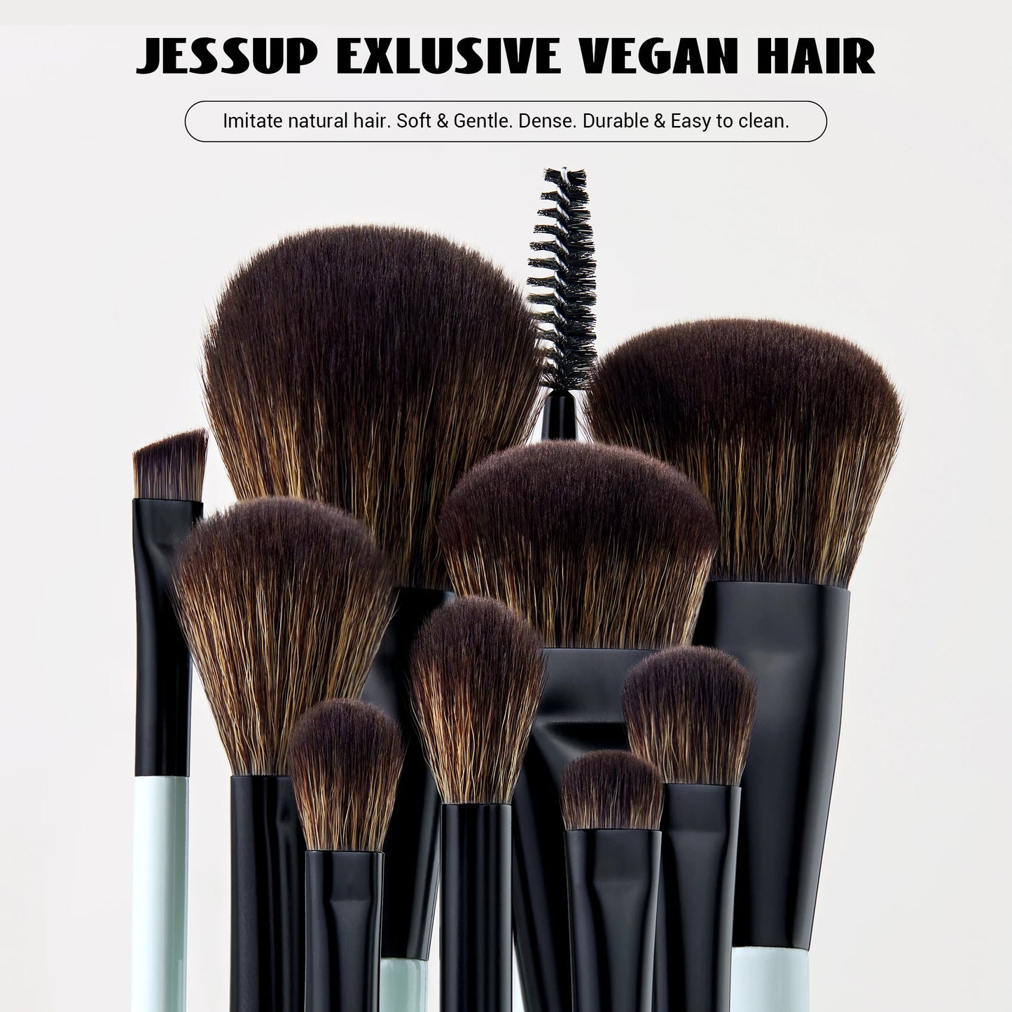 Jessup Makeup Brush Set Double Sided Makeup Brushes Foundation Contour Blush Blending Eyebrow Shadow,Fiber Bright Cyan T501