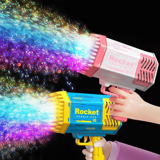 New 40 Holes Electric Rocket Bubble Gun Toy Bubbles Machine Automatic Soap Blower with Light Summer Outdoor Party games Child