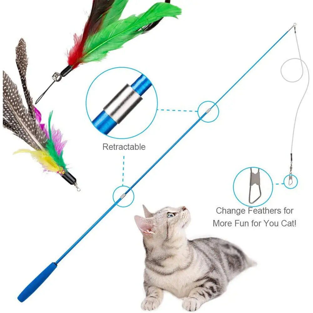 12Pcs Replacement Cat Feather Toy Set Cat Teaser Wand Toy for Kitten Cat Interactive Training Playing Stick Toy Cat Supplies