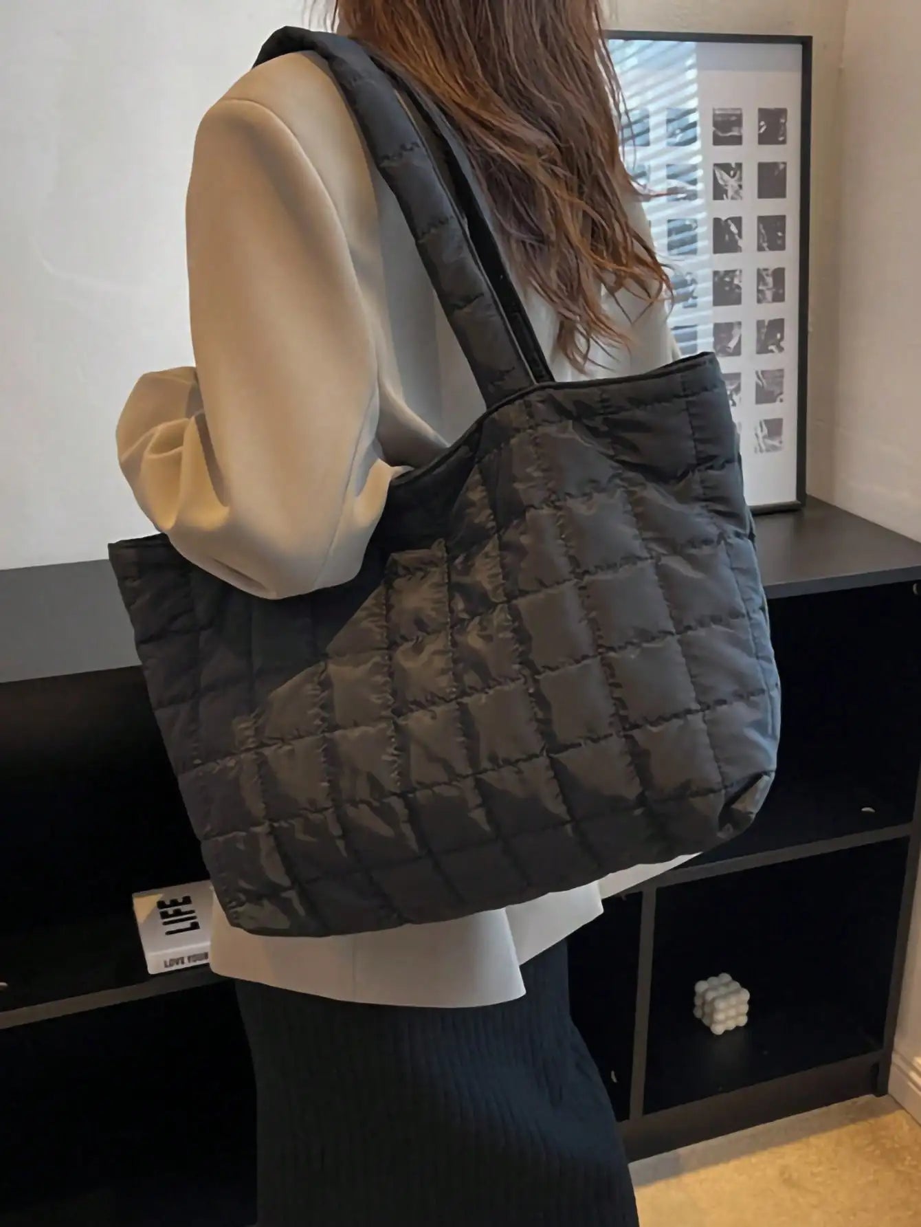 Minimalist Quilted Puffy Tote Bag for Women