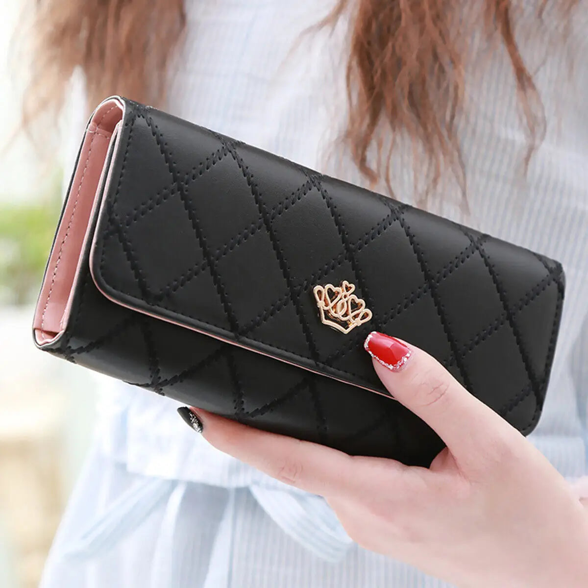 Elegant Black PU Leather Long Wallet for Women