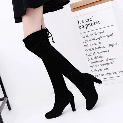 New High Boots Over The Knee Boots Abrasive Leather Thick Heels High Boots Large Size High Boots Women's Shoes