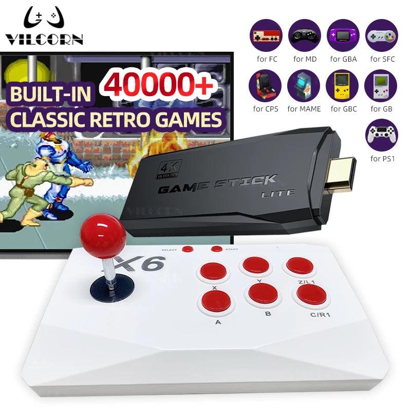 VILCORN Arcade 4K Video Game Console with Arcade Joystick Keyboard 41000 Games Stick for PS1/GBA/Dendy/Atari Retro Console