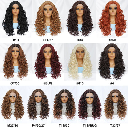 Curly Lace Front Wig - Black Brown Synthetic Hair for Women