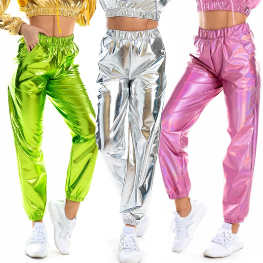 Women's Holographic Pole Dance Pants - Hip Hop Slacks