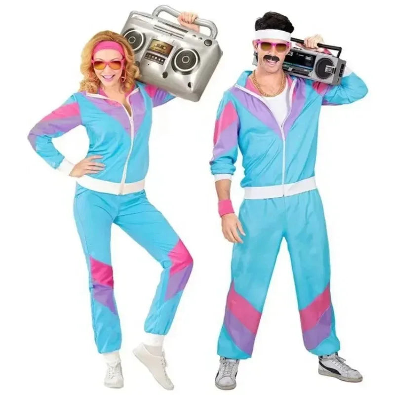 Halloween Costumes 70s Retro Disco Couple Sportswear Cos  Party Stage Performance Costumes