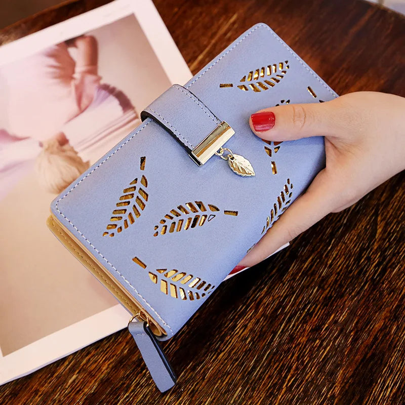 Playful PU Leather Women’s Wallet with Leaf Design