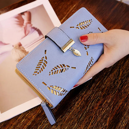 Playful PU Leather Women’s Wallet with Leaf Design