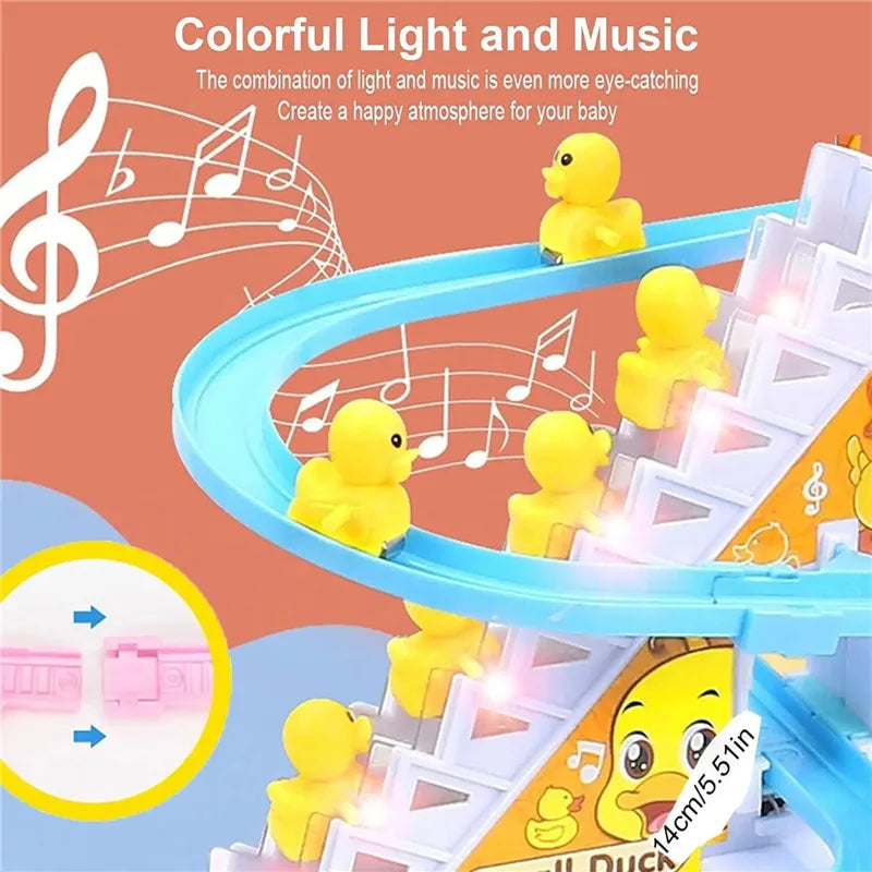 Funny Duck Climbing Stairs Track Children Electric Toys DIY Rail Racing Track Toys Set Music Educational Gifts Toy for Kids