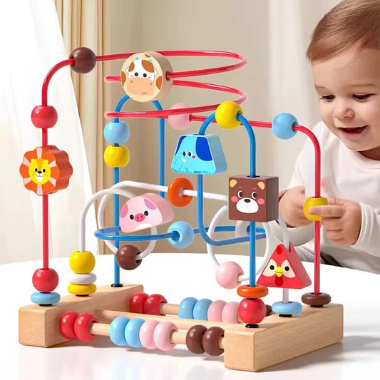 Montessori Wooden Roller Coaster Bead Maze for Toddlers