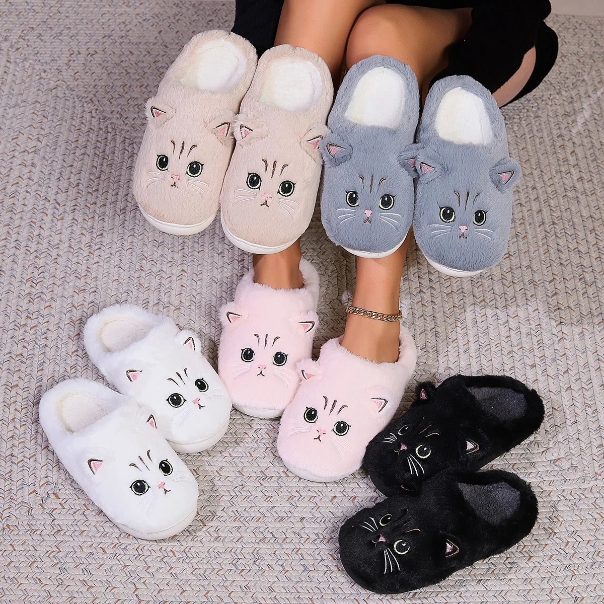 Kawaii Cartoon Cat Fuzzy Slippers