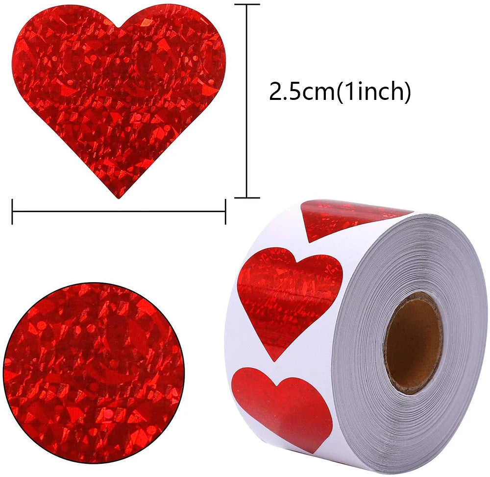 Sparkle Heart Stickers - Red Love Adhesive for Crafts