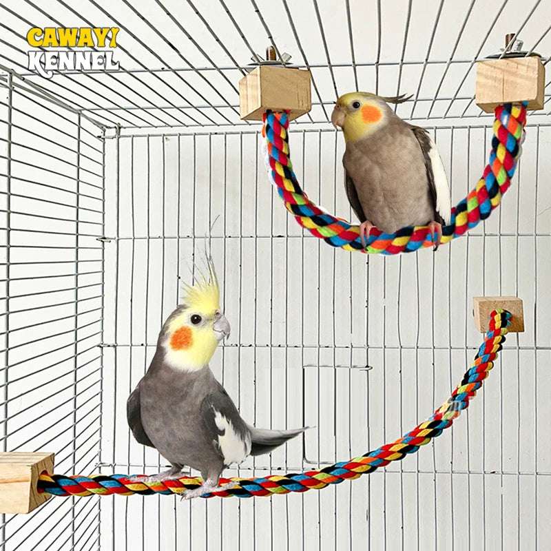 Pet Bird Bite Toys Parrot Color Cotton Rope Toys Elastic Parrot Climbing Toys Sturdy Bird Swing Harness Cage Pet Toy Swing Stand