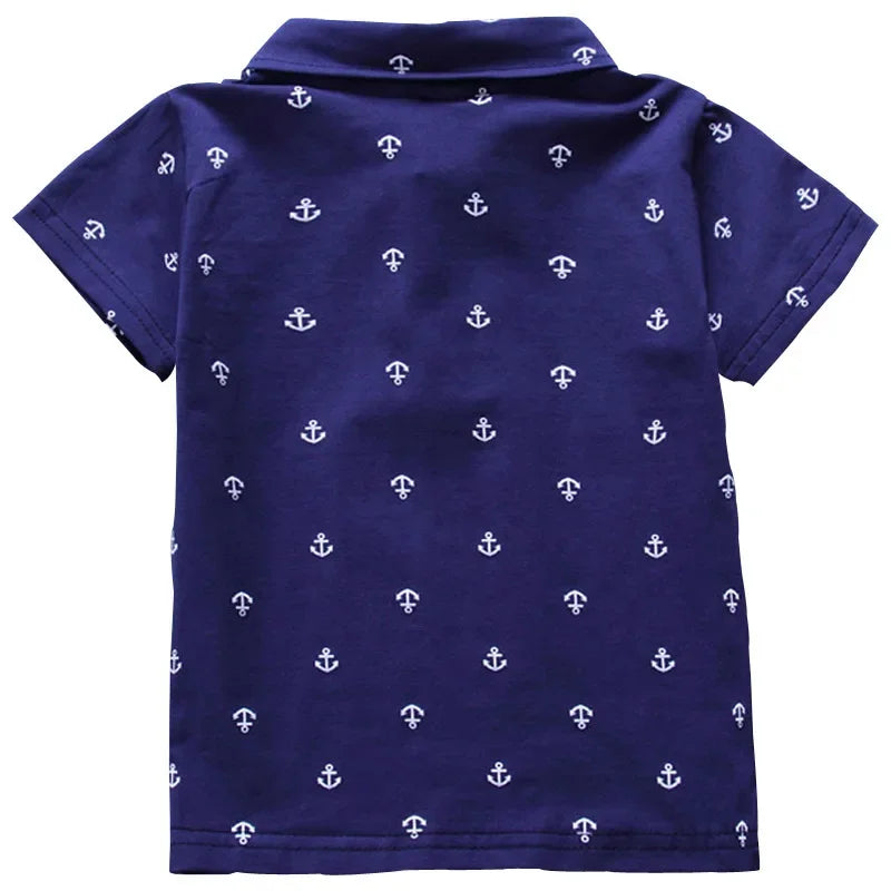 2024 Summer New Baby Kids Boys Fashion Breathable Print Short Sleeve Lapel Collar Cotton Shirt Tops Dropshipping