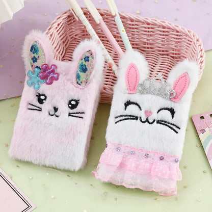 Cute Cartoon Bunny Plush Mini Notebook for Kids