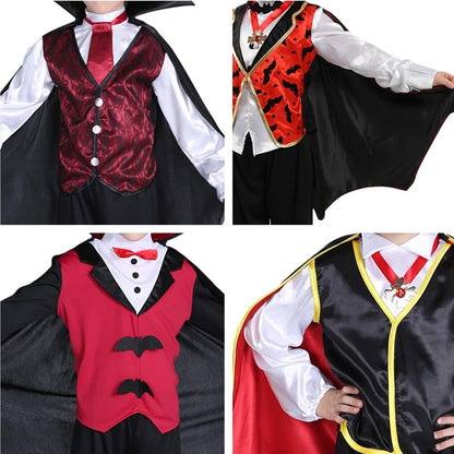 Vampire Dracula Cosplay Dress Up Costumes For 5-10 year old Boy Halloween Vampire Cape Kids Role Play Carnival Party Clothes