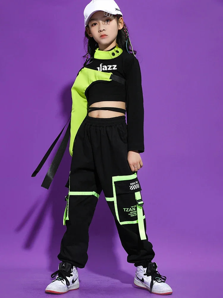 Girls Neon Green Hip Hop Dance Costume Set