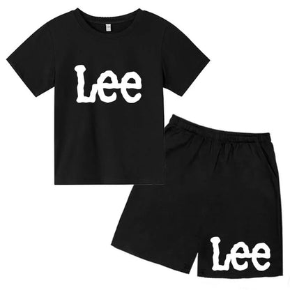 Kids L-Letter Print Summer Breathable T-shirts+Shorts 2pcs Sports Suits 2-13Years Boys Girls Outfits Sets Children Clothes