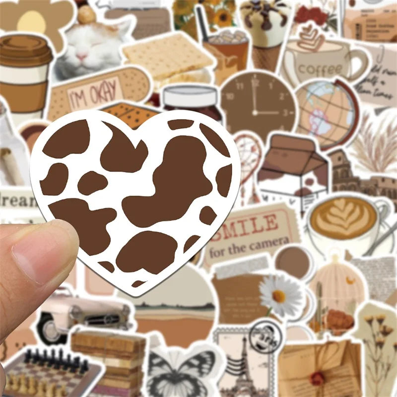 Vintage Brown Aesthetic Stickers Set - 10/30/60PCS