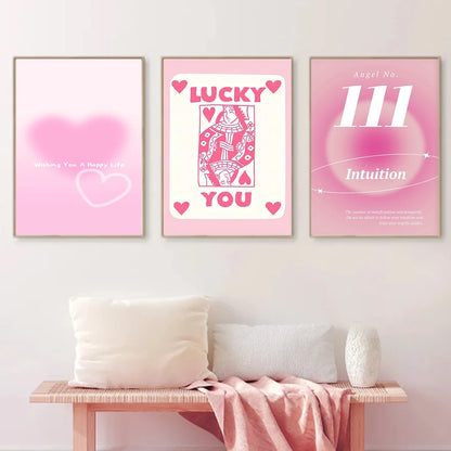 Pink Angel Number Wall Art Poster - Cute Floral Canvas