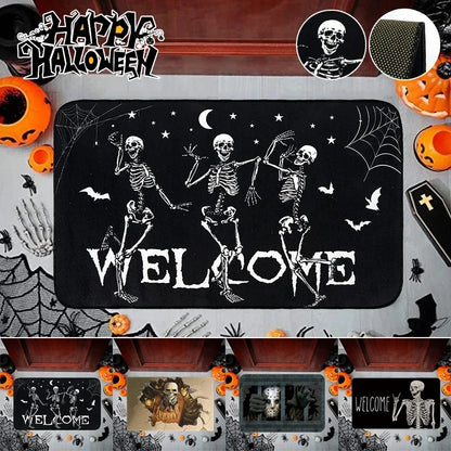 Halloween Dancing Skeletons Door Mat Spooky Skull Non-Slip Welcome Entrance Rugs Kitchen Bedroom Living Room Carpet Decoration