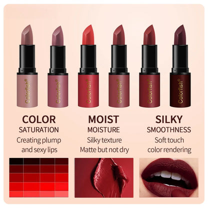 6PCS Velvet Matte Lipstick Set - Waterproof & Long-Lasting