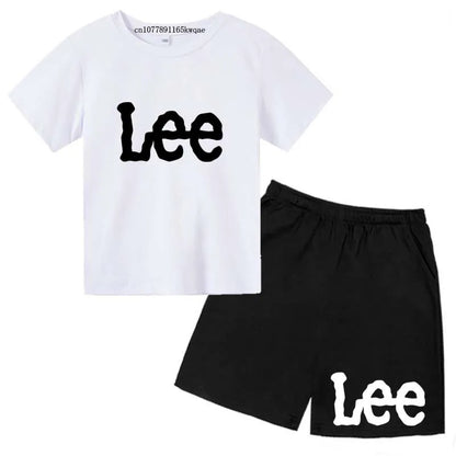 Kids L-Letter Print Summer Breathable T-shirts+Shorts 2pcs Sports Suits 2-13Years Boys Girls Outfits Sets Children Clothes