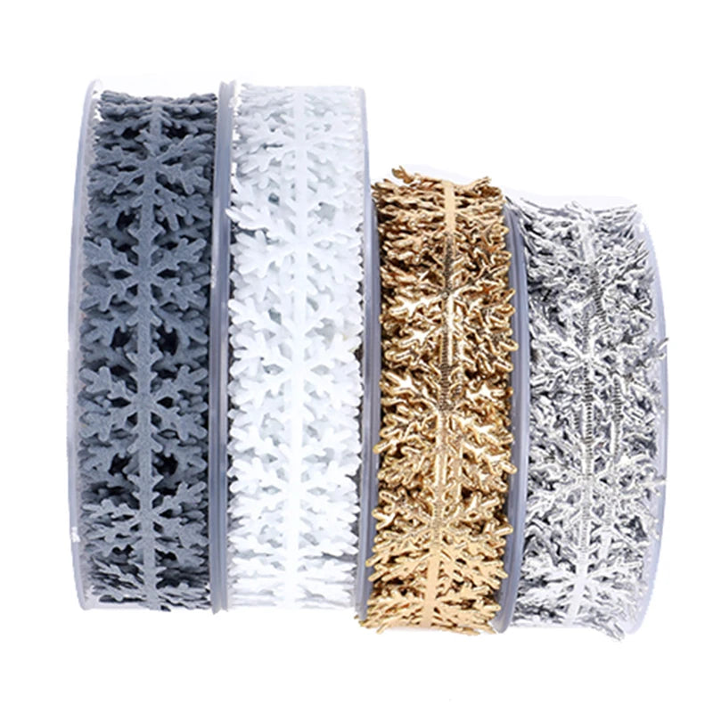 Silver Gold Glitter Ultrasonic Embossed Snowflake Lace Sewing Trim Ribbon Christmas Festive Birthday Wedding Wrapping Craft Dec