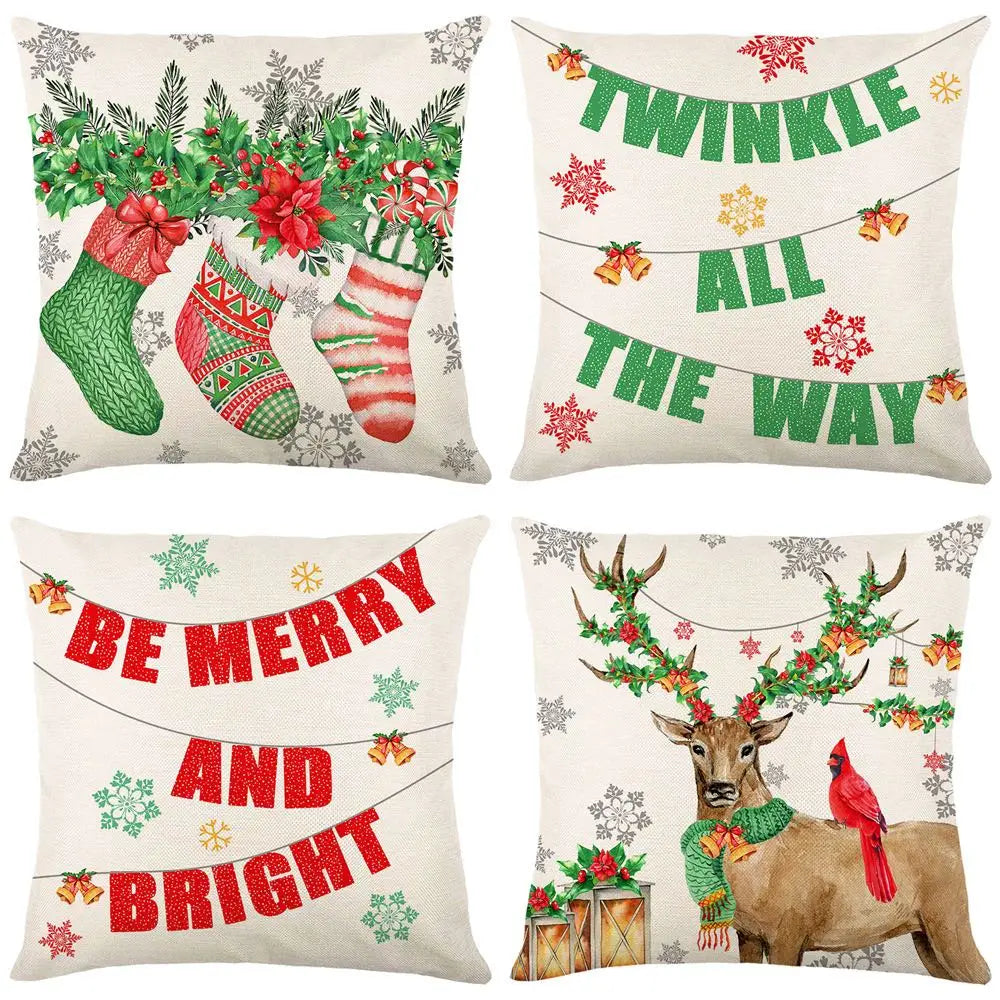 45cm Merry Christmas Cushion Cover Pillowcase 2024 Christmas Decorations for Home Ornament New Year Christmas Decor 2025 Noel