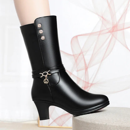 Cozy Chic Winter High-Heeled Motorcycle Boots