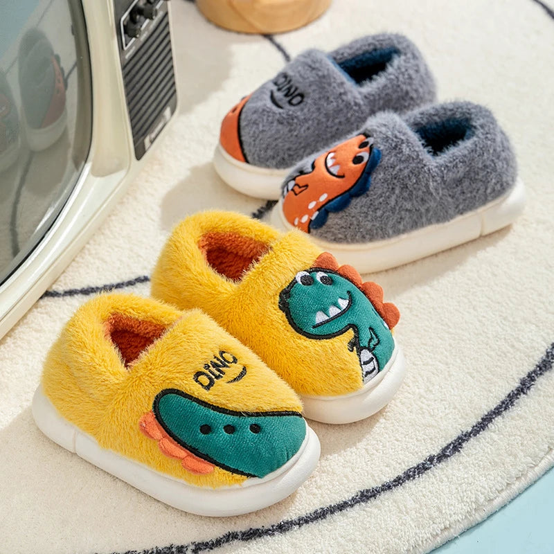 Kids' Cartoon Dinosaur Plush Slippers - Cozy & Fun