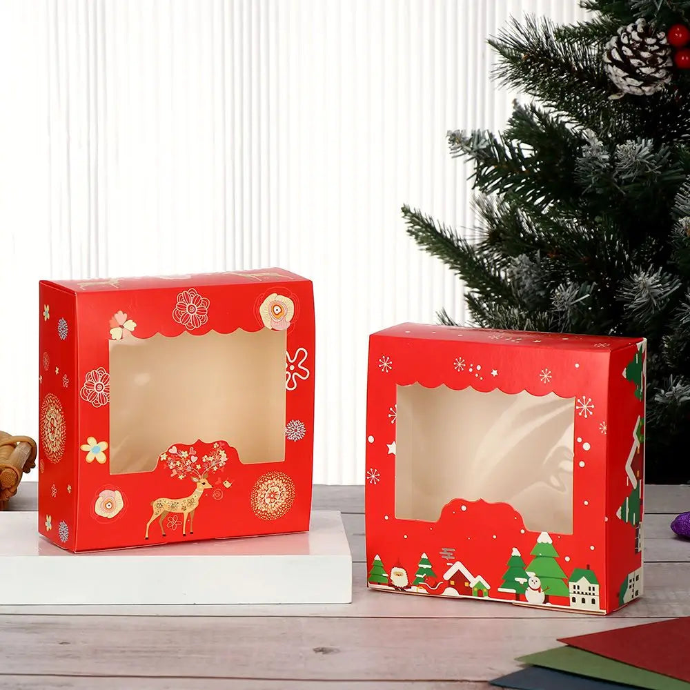 Hot Sale Christmas Cardboard Cake Boxes 4 Cup Cake Packaging Box Biscuit Nougat Chocolate Candy Gift Wrapping Box