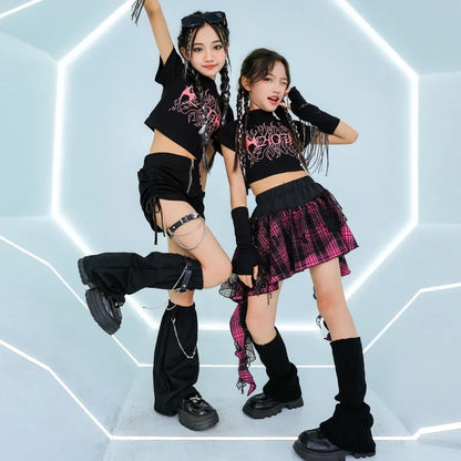 Kpop Jazz Dance Costume for Girls - Black Tassel Outfit