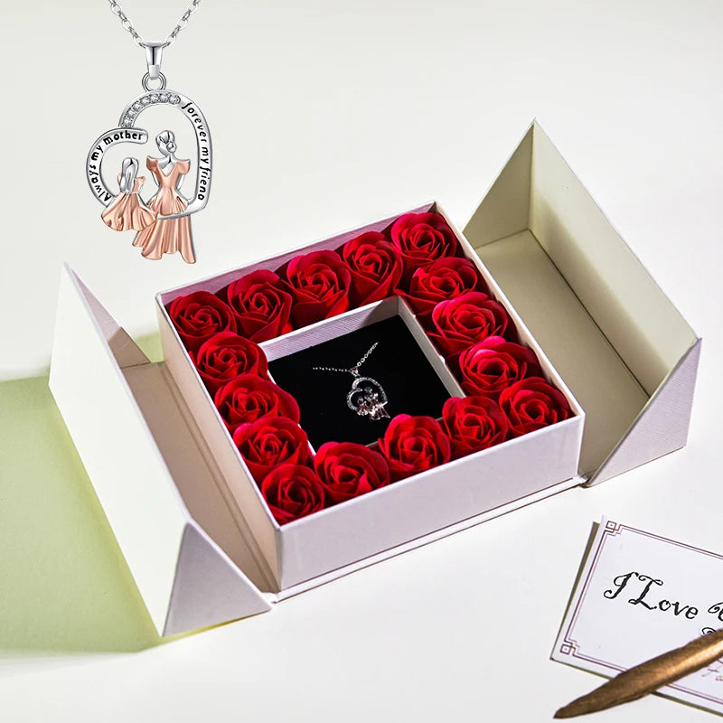 Eternal Rose Pendant Necklace Gift Box for Women