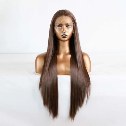 Brown Long Straight Synthetic Lace Front Wig